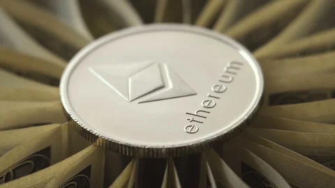Crypto currency Ethereum. ETH shoot close up. Ethereum rotates on dollars Stock Footage 88858080