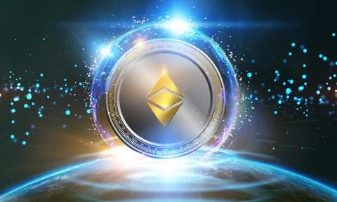 Crypto-currency,  Ethereum internet virtual money. Currency Technology Busine 库存插图