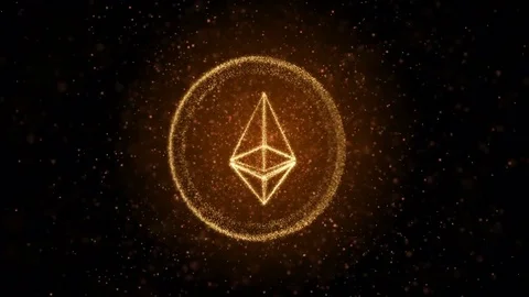 Crypto currency Ethereum of luminous particles. Background 3d Video stock 83828640