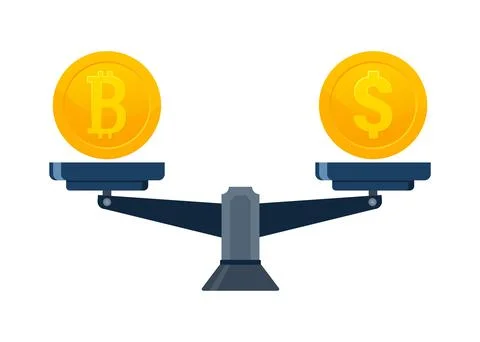 Crypto currency exchange on scale. Bitcoin exchange. Digital money. Digital bank 库存插图