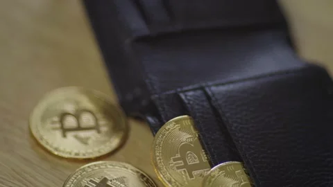 Crypto currency gold Bitcoin and Wallet Stock-Footage 155079569