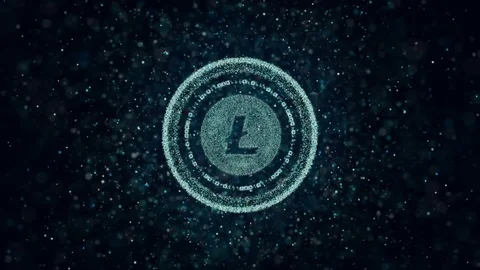 Crypto currency Litecoin of luminous particles. Background 3d Stock Footage 83861007