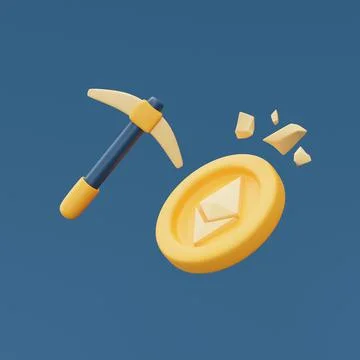 Crypto currency mining concept with ethereum coins and pickaxe,blockchain tec Stock Illustration