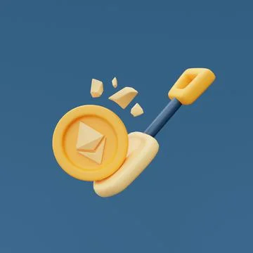 Crypto currency mining concept with ethereum coins and shovel, blockchain tec Stock Illustration