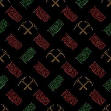 Crypto currency mining seamless pattern. Stock Illustration