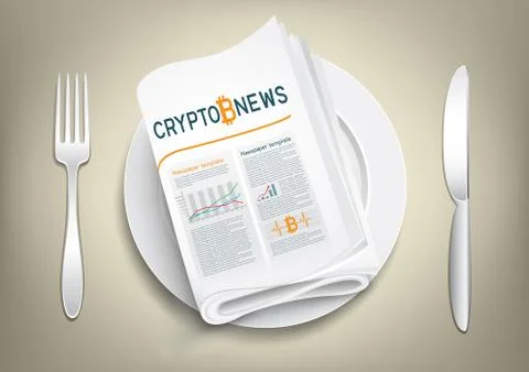 Crypto currency newspaper on plate Stock Illustration