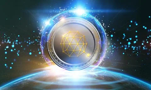 Crypto-currency,  Qtum internet virtual money. Currency Technology Business I 库存插图