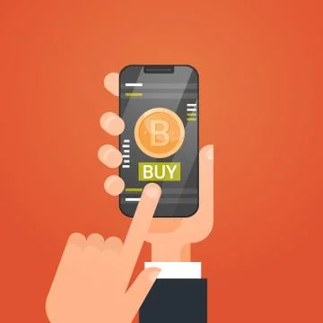 Crypto Currency Technology Bitcoin Exchange Concept Hand Holding Smart Phone Stock Illustration