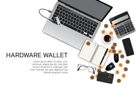 Crypto currency technology concept Hardware cryptocurrency wallet connect to  Stock Illustration