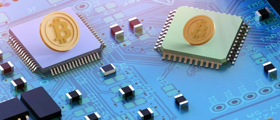Crypto currency, virtual electronic, internet money. Bitcoin and blockchain Illustrazione stock