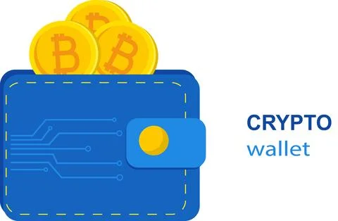 Crypto currency wallet, flat vector illustration. Digital wallet with Bitcoin Stock Illustration