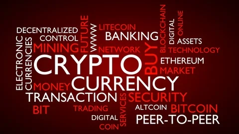 Crypto currency word tag cloud. Loop able, red variant Stock Footage 80723859