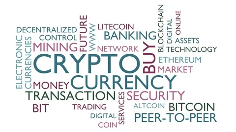 Crypto currency word tag cloud. Loop able, white variant 스톡 동영상 80733328