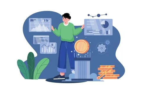 Crypto Data Analysis Illustration concept on white background Stock Illustration