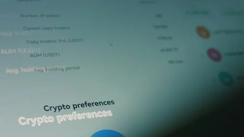 Crypto data on computer screen. Number of trades and crypto preferences study Vídeo Stock 250105794
