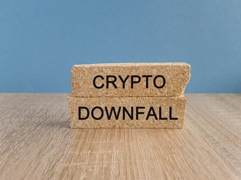 Crypto downfall symbol. Concept words Cryptos downfall on brick blocks. Stock-Fotos