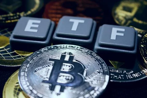 A crypto ETF - the next step towards a decentrailzed future - bitcoin ETF Stock Photos