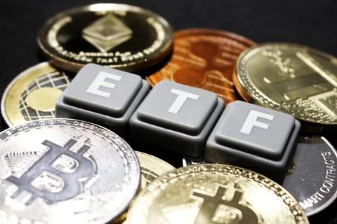 A crypto ETF - the next step towards a decentrailzed future - bitcoin ETF Stock Photos