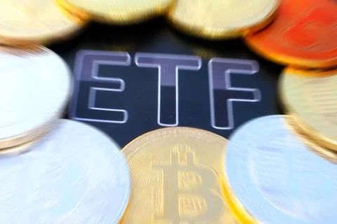 A crypto ETF - the next step towards a decentrailzed world currency - bitcoin Stock Photos