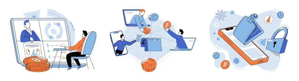 Crypto exchange. Banks are exploring integration blockchain technology to Ilustração Stock