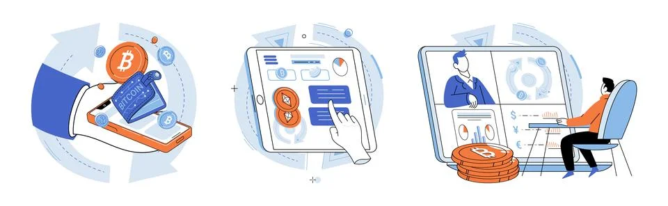 Crypto exchange. The internet serves as catalyst for global adoption digital Stock Illustration