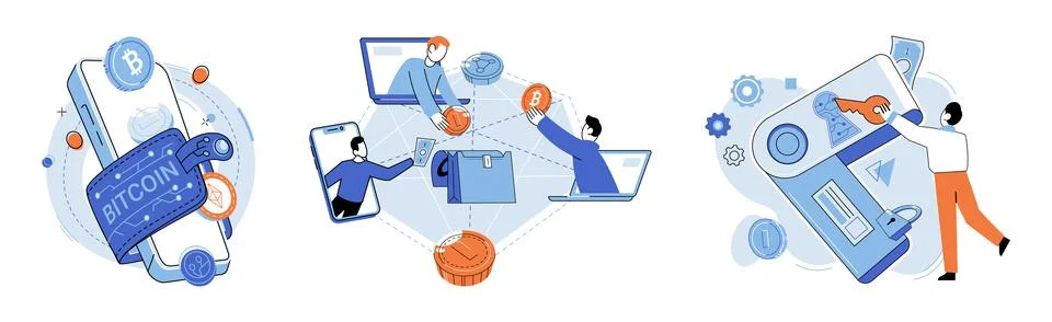 Crypto exchange. Payment systems are experiencing paradigm shift with widespread Stock Illustration