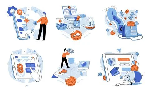 Crypto exchange. Transactions conducted with virtual currencies are redefining Stock Illustration