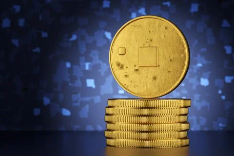 Crypto finance concept. A stack of crypto coins on an abstract digital backgr Stock Illustration