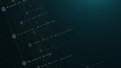 Crypto glossary animates on digital 3D tech HUD user screen background Stock Footage 323901598
