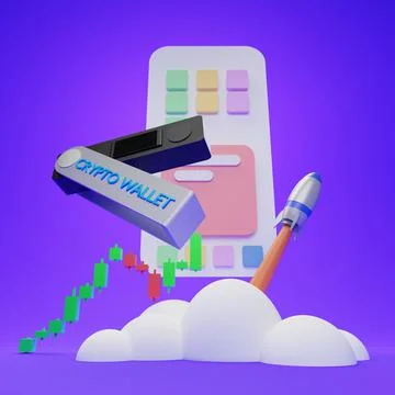 Crypto hardware wallet with coins 3d render illustration. Stock Illustration