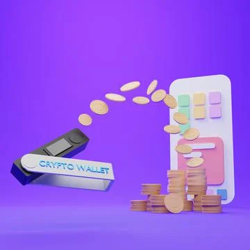 Crypto hardware wallet with coins 3d render illustration. Stock Illustration