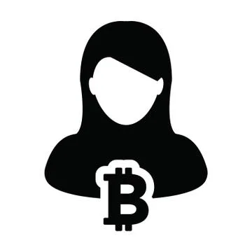 Crypto icon vector bitcoin digital currency symbol with female person profile Stock Illustration