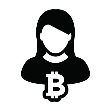 Crypto icon vector bitcoin digital currency symbol with female person profile Stock Illustration