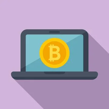 Crypto laptop icon flat vector. Bitcoin money Illustrazione stock
