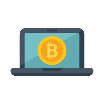 Crypto laptop icon flat vector. Bitcoin money 스톡 일러스트