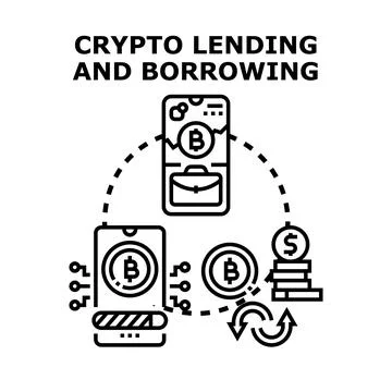 Crypto lending and borrowing concept with digital financial transaction Stock Illustration