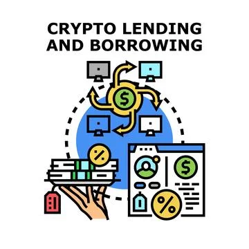 Crypto lending and borrowing decentralized finance concept Stock Illustration