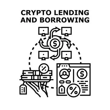Crypto lending and borrowing decentralized finance concept Stock Illustration