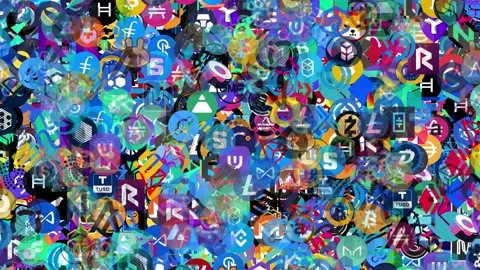 Crypto Market - Logos of different crypto coins Stock Footage 195104637