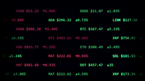 Crypto market ticker display with fluctuating prices and data Stock Footage 346290424