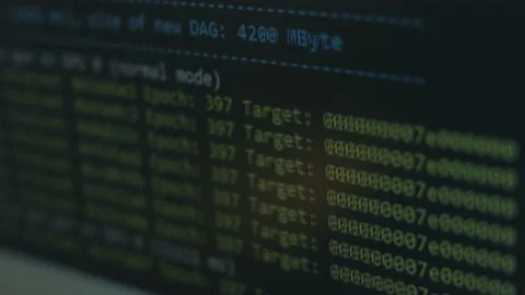 Crypto miner program window showing the process of mining cryptocurrency. Mining Stock Footage 149846852