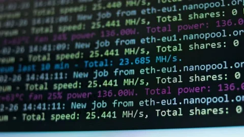 Crypto miner program window showing the process of mining cryptocurrency. Mining Stock Footage 149853193