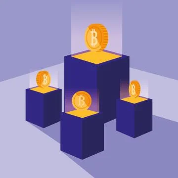 Crypto mining bitcoin icons Stock Illustration