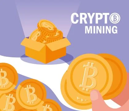 Crypto mining bitcoin icons Stock Illustration