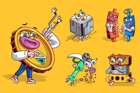Crypto Mining Characters Set Stock Illustration
