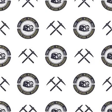 Crypto Mining concept seamless pattern, pickaxe and bitcoin wallpaper, crypto Stock Illustration