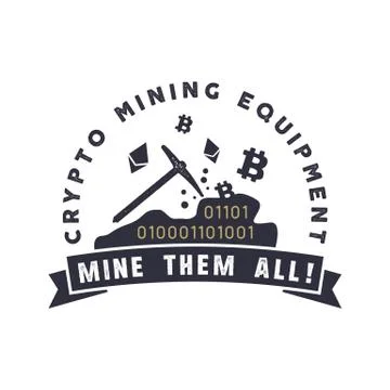 Crypto mining equipment emblem. Crypto currency label and concept. Digital Illustrazione stock
