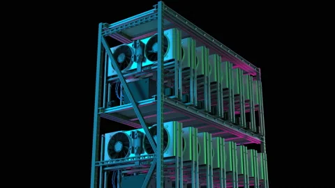 Crypto mining farm with graphic card or gpu rack Stock Footage 168118146