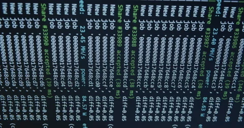 Crypto mining info data code on computer display - vertical video Stock Footage 152323038