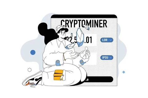 Crypto Mining Outline Illustration Stock Illustration
